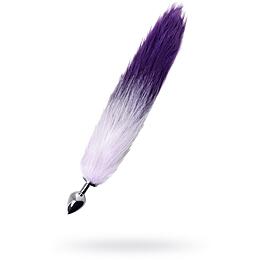 анальная втулка с бело- фиолет. хвостом TOYFA,металл, серебристый , 45 см, Ø 2,7 см арт.712027- S